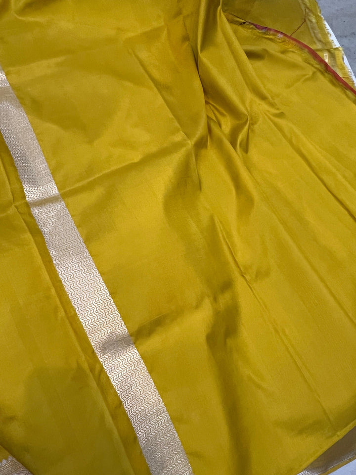 Mustard Yellow Banarasi Handloom Katan Silk Saree - Aura Benaras