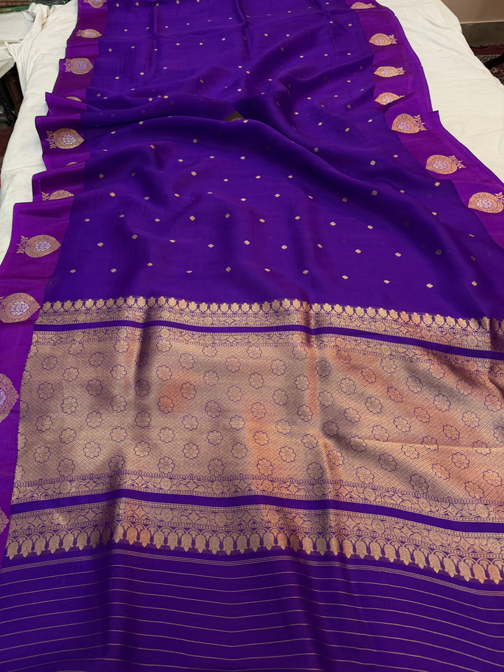 Purple Pure Banarasi Handloom Kora Silk Saree