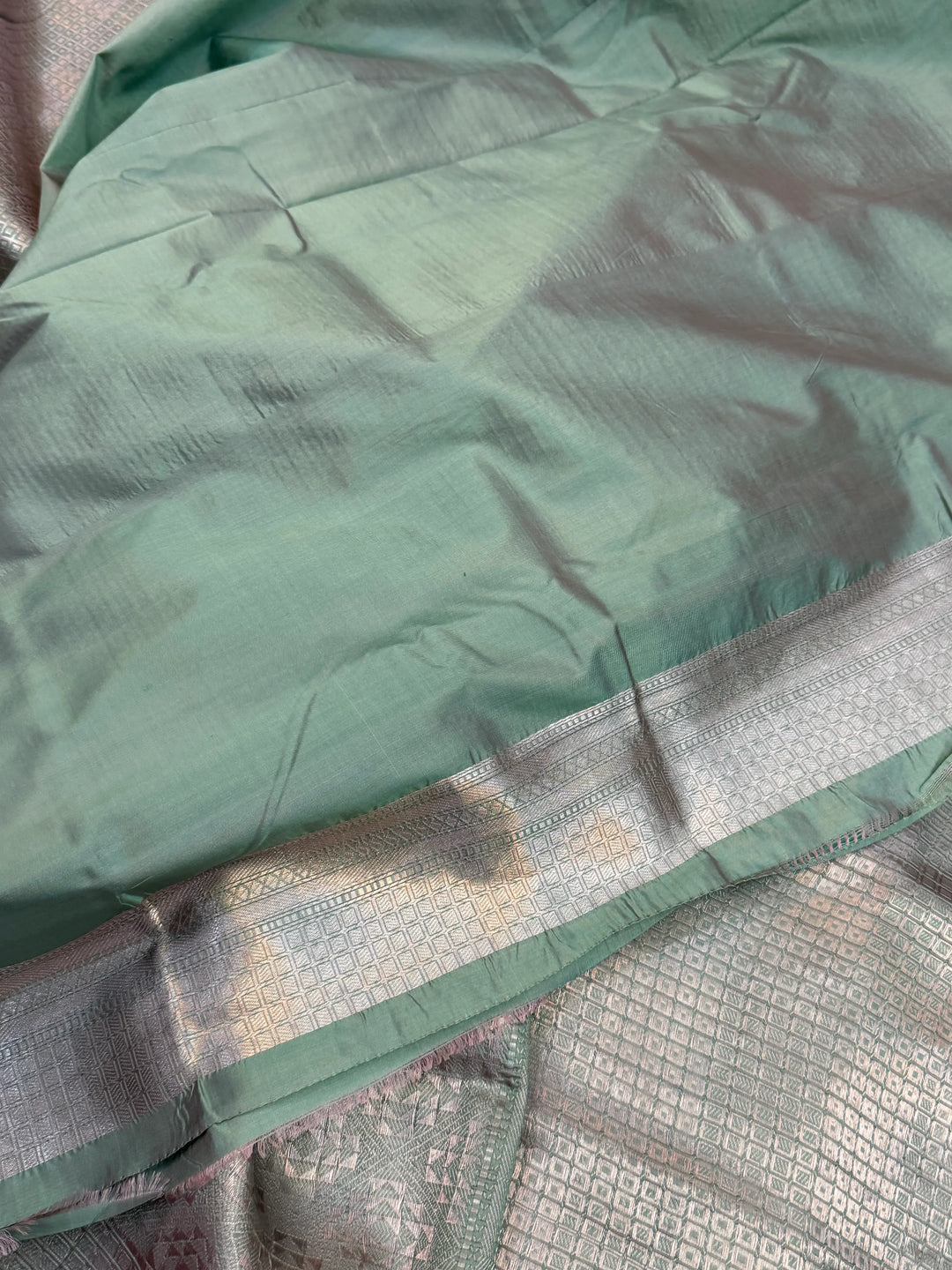 Sage blue Pure Katan silk Handloom Banarasi Saree