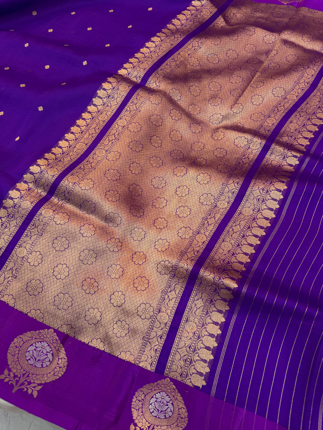 Purple Pure Banarasi Handloom Kora Silk Saree