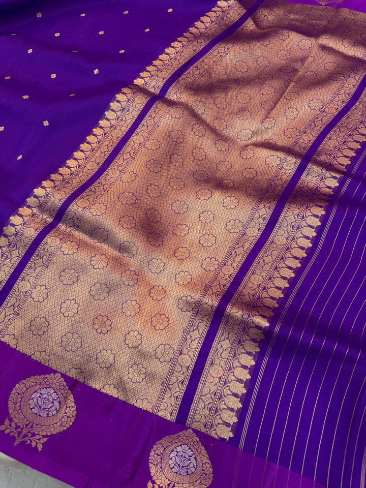 Purple Pure Banarasi Handloom Kora Silk Saree