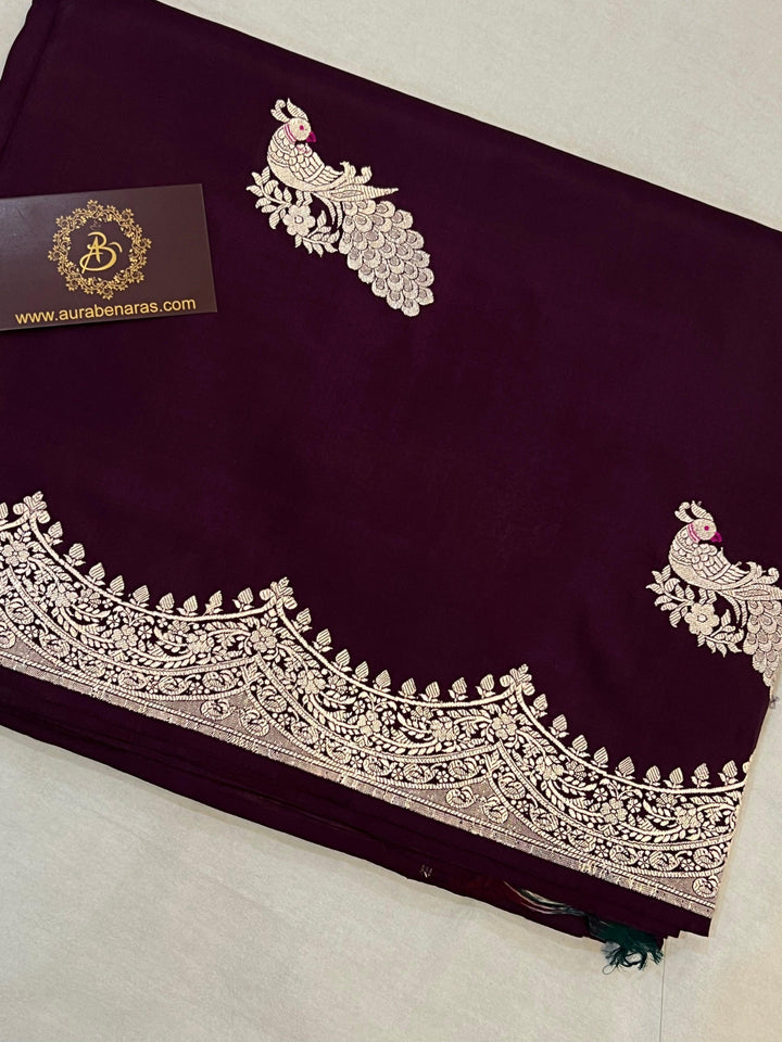 Wine Banarasi Handloom Katan Silk Saree