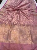 Pastel Pink Pure Banarasi Handloom Katan Silk Saree - Aura Benaras