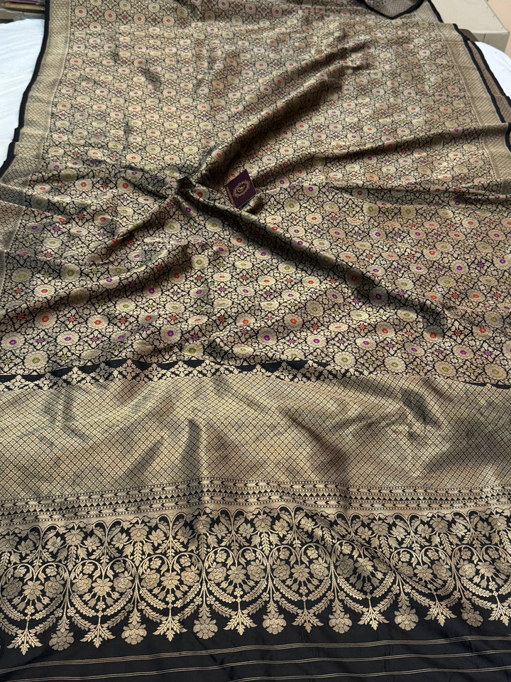Black Pure Banarasi Handloom Katan Silk Saree