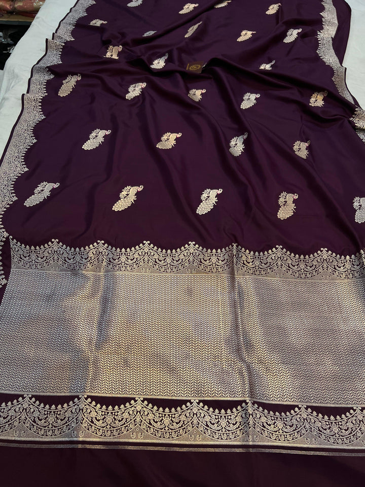 Wine Banarasi Handloom Katan Silk Saree