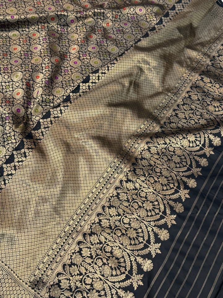 Black Pure Banarasi Handloom Katan Silk Saree
