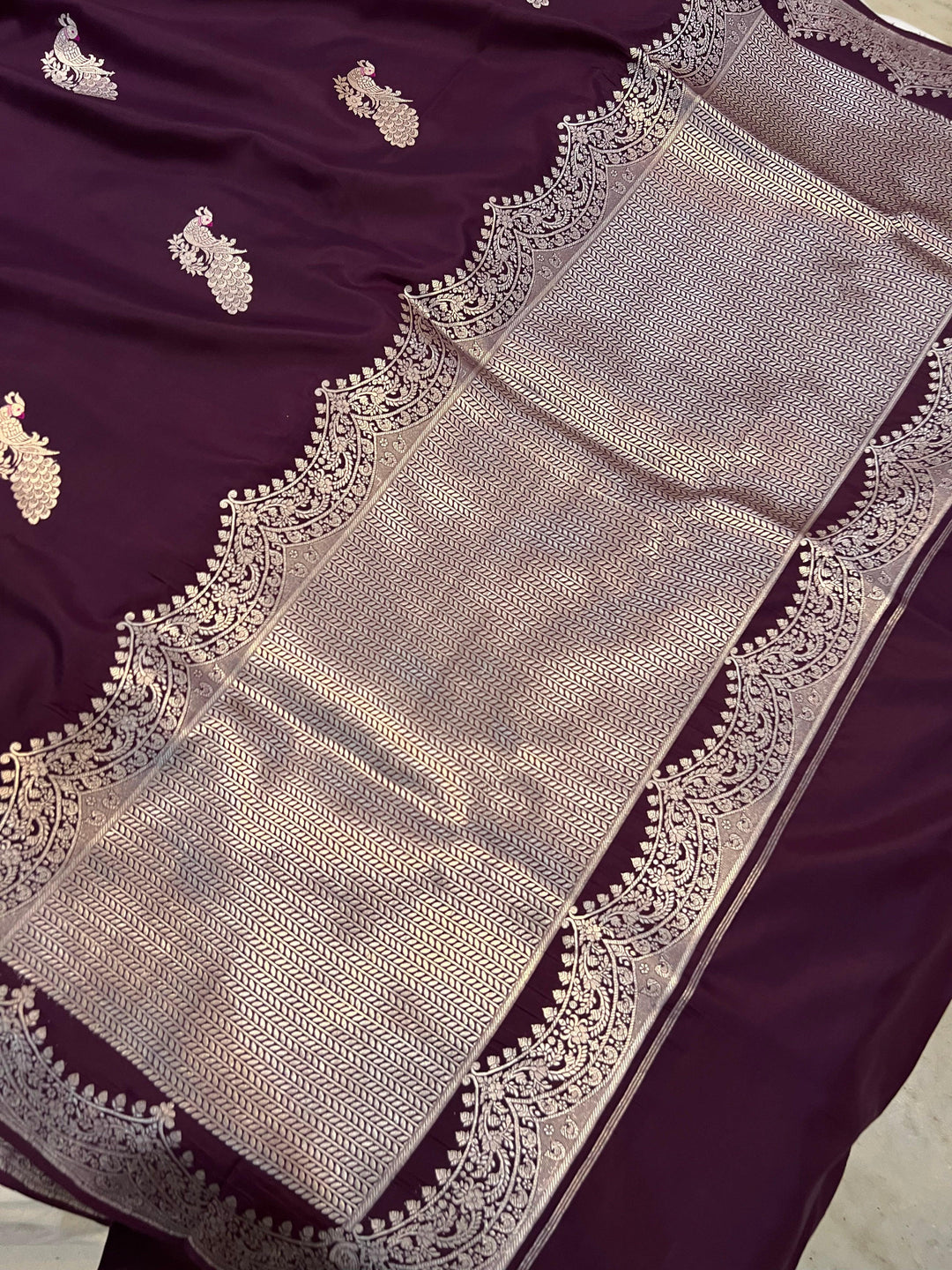 Wine Banarasi Handloom Katan Silk Saree