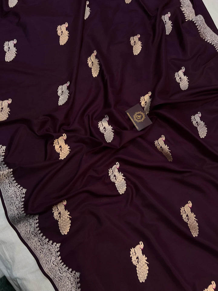Wine Banarasi Handloom Katan Silk Saree