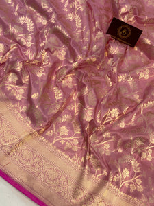 Pastel Pink Pure Banarasi Handloom Katan Silk Saree - Aura Benaras