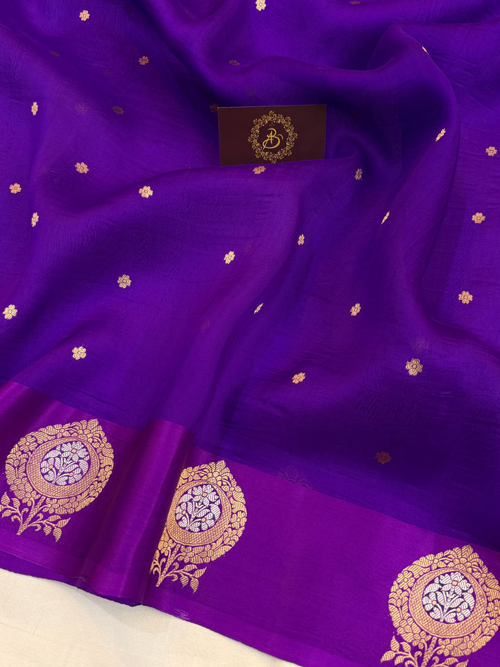 Purple Pure Banarasi Handloom Kora Silk Saree
