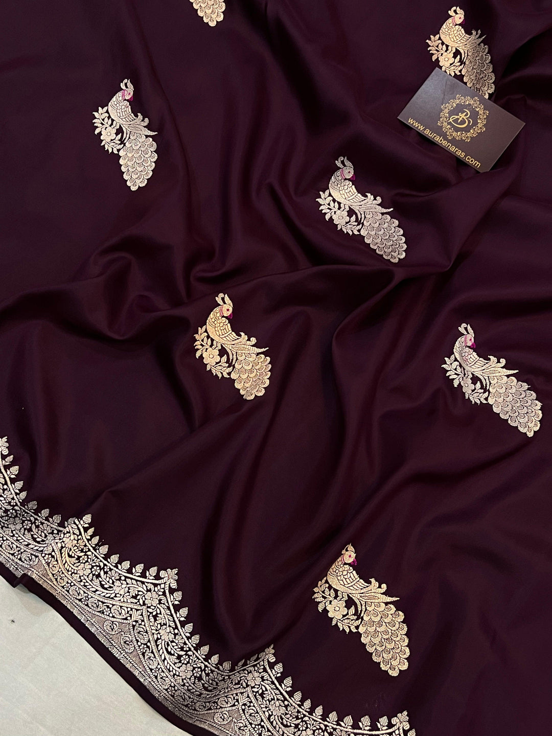 Wine Banarasi Handloom Katan Silk Saree