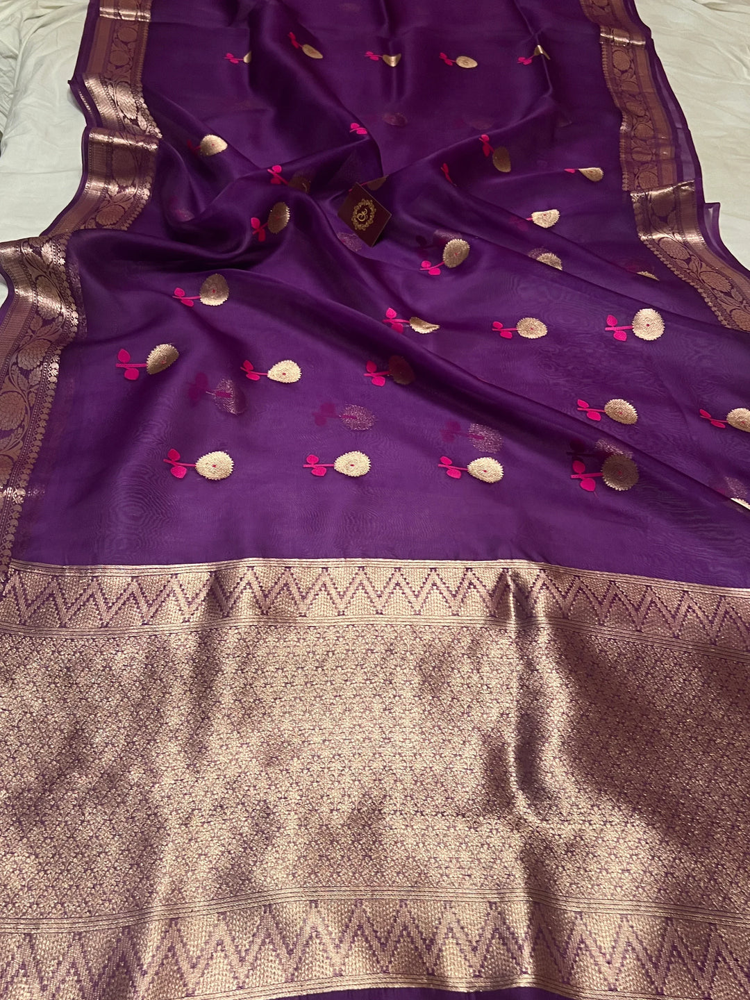 Purple Pure Kora Silk Handloom Banarasi Saree