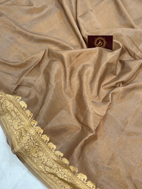 Beige Pure Banarasi Khaddi Crepe Silk Saree - Aura Benaras