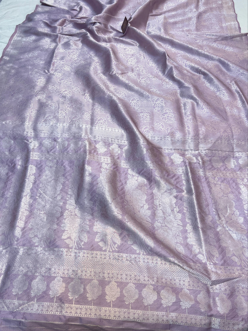 Lavender Pure Katan Silk Banarasi Saree with Floral Brocade Work