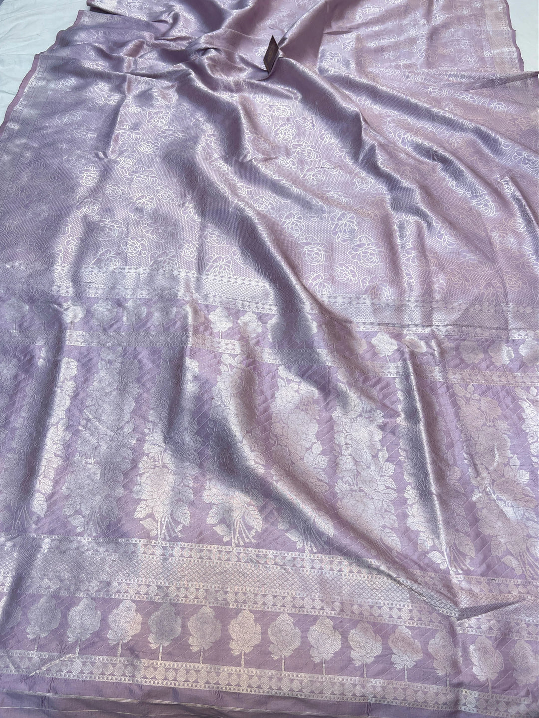Lavender Pure Katan Silk Banarasi Saree with Floral Brocade Work