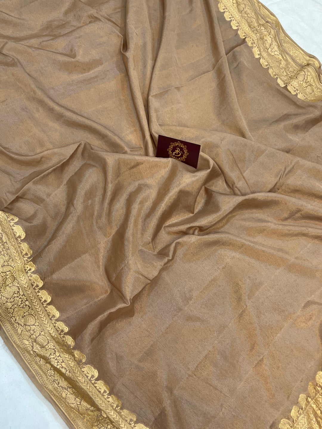 Beige Pure Banarasi Khaddi Crepe Silk Saree - Aura Benaras