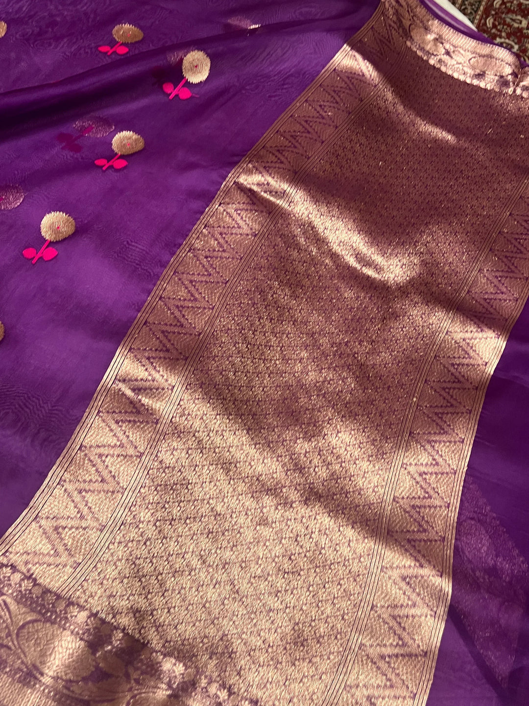 Purple Pure Kora Silk Handloom Banarasi Saree