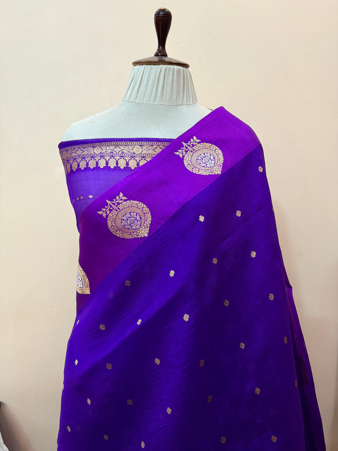 Purple Pure Banarasi Handloom Kora Silk Saree