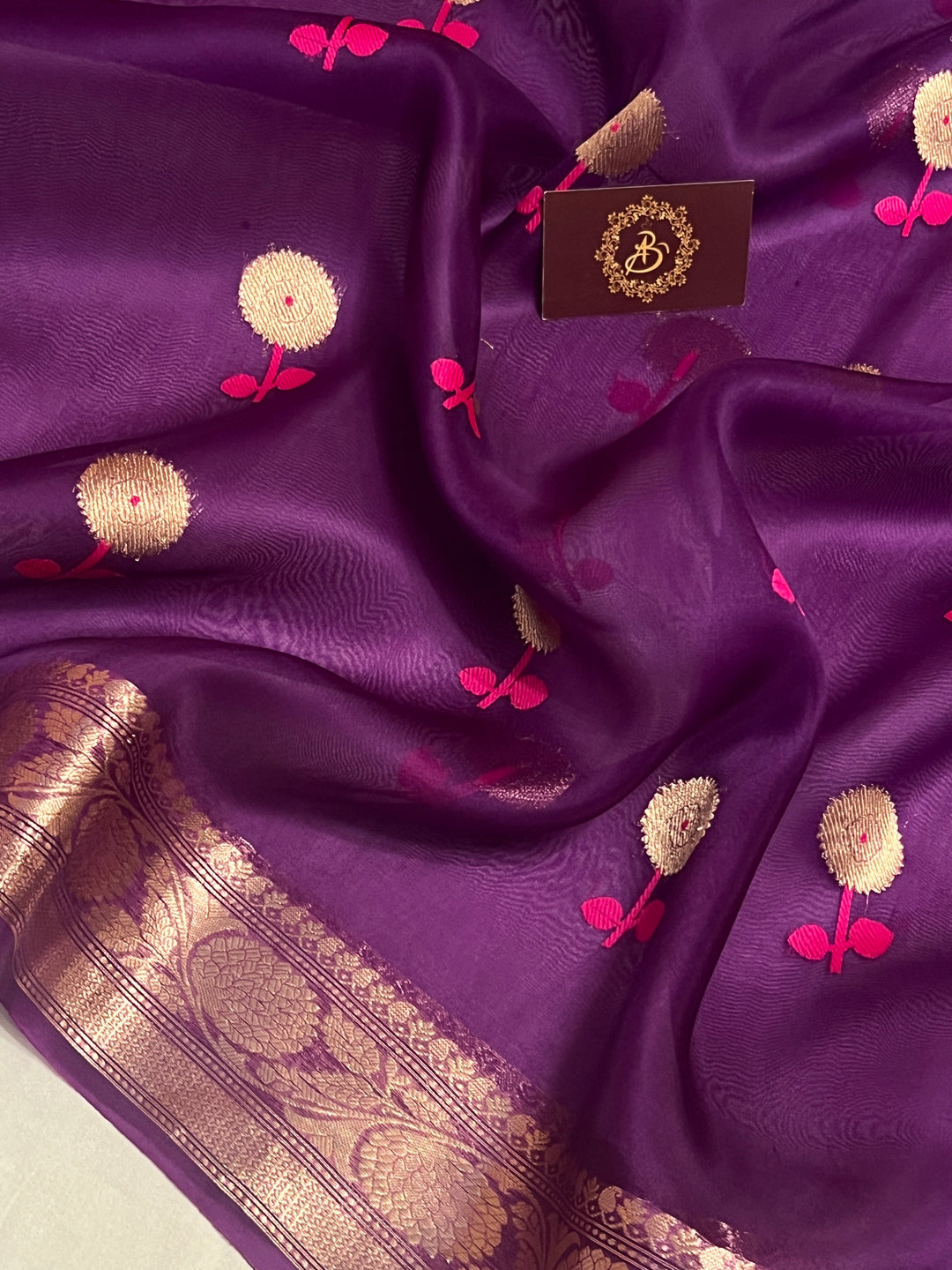 Purple Pure Kora Silk Handloom Banarasi Saree