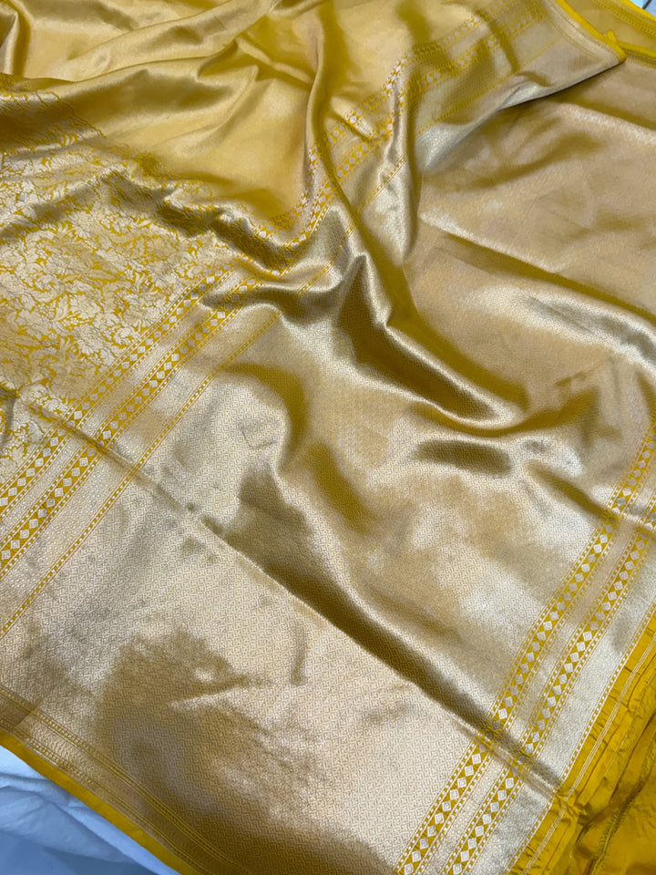 Yellow Pure Katan silk Handloom Banarasi Saree