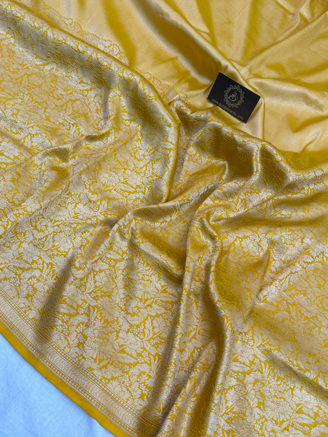 Yellow Pure Katan silk Handloom Banarasi Saree