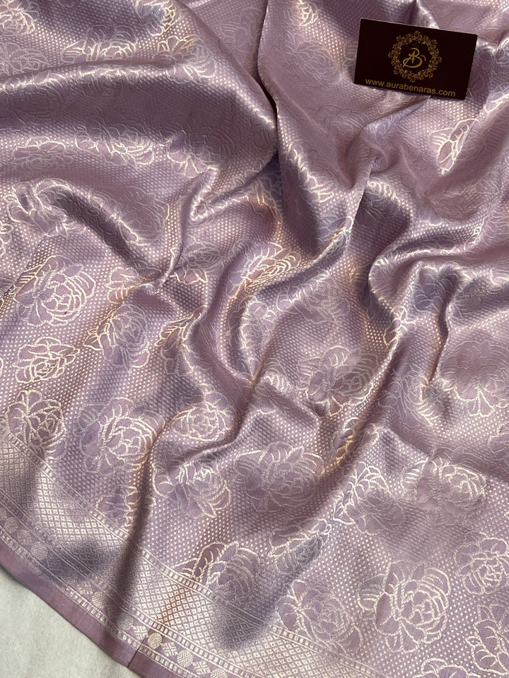 Lavender Pure Katan Silk Banarasi Saree with Floral Brocade Work