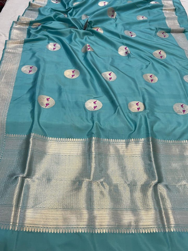 Blue Banarasi Handloom Katan Silk Saree - Aura Benaras