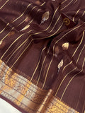 Brown Pure Banarasi Handloom Kora Silk Saree - Aura Benaras