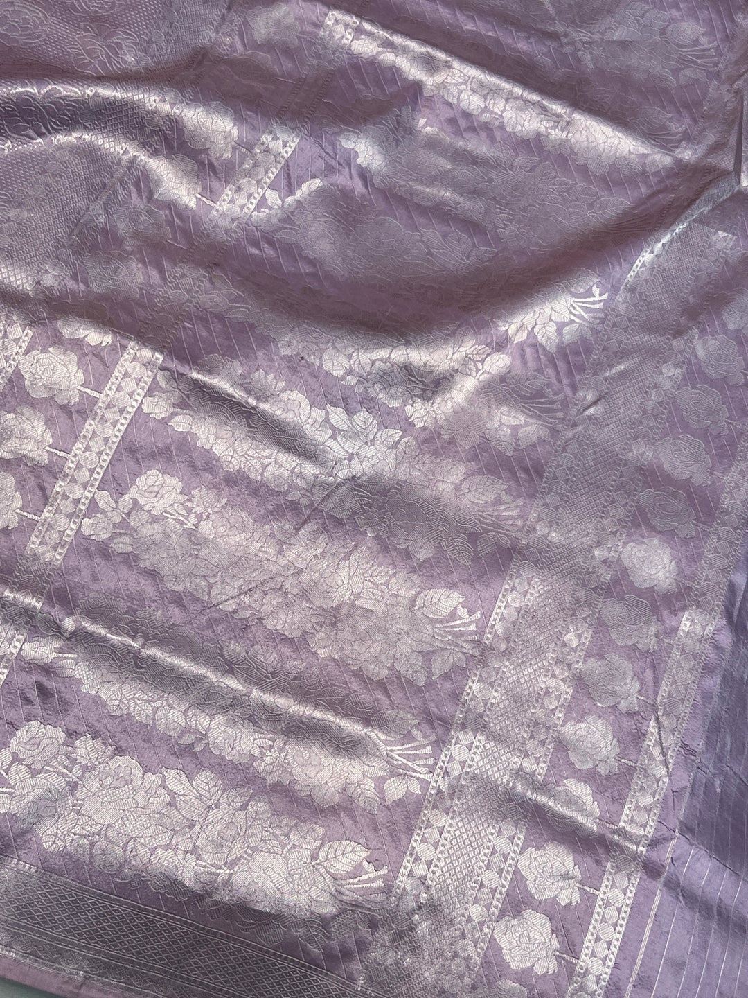 Lavender Pure Katan Silk Banarasi Saree with Floral Brocade Work