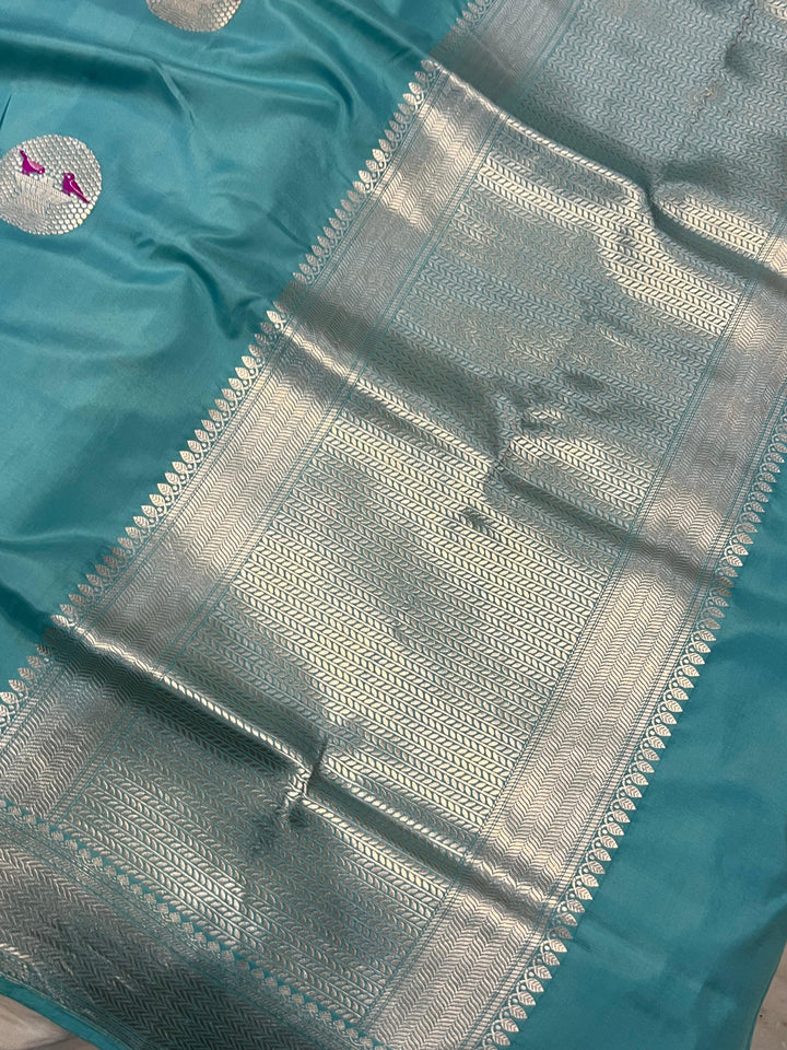 Blue Banarasi Handloom Katan Silk Saree - Aura Benaras