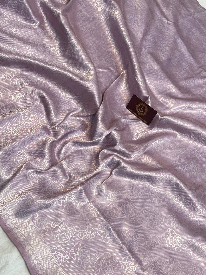 Lavender Pure Katan Silk Banarasi Saree with Floral Brocade Work