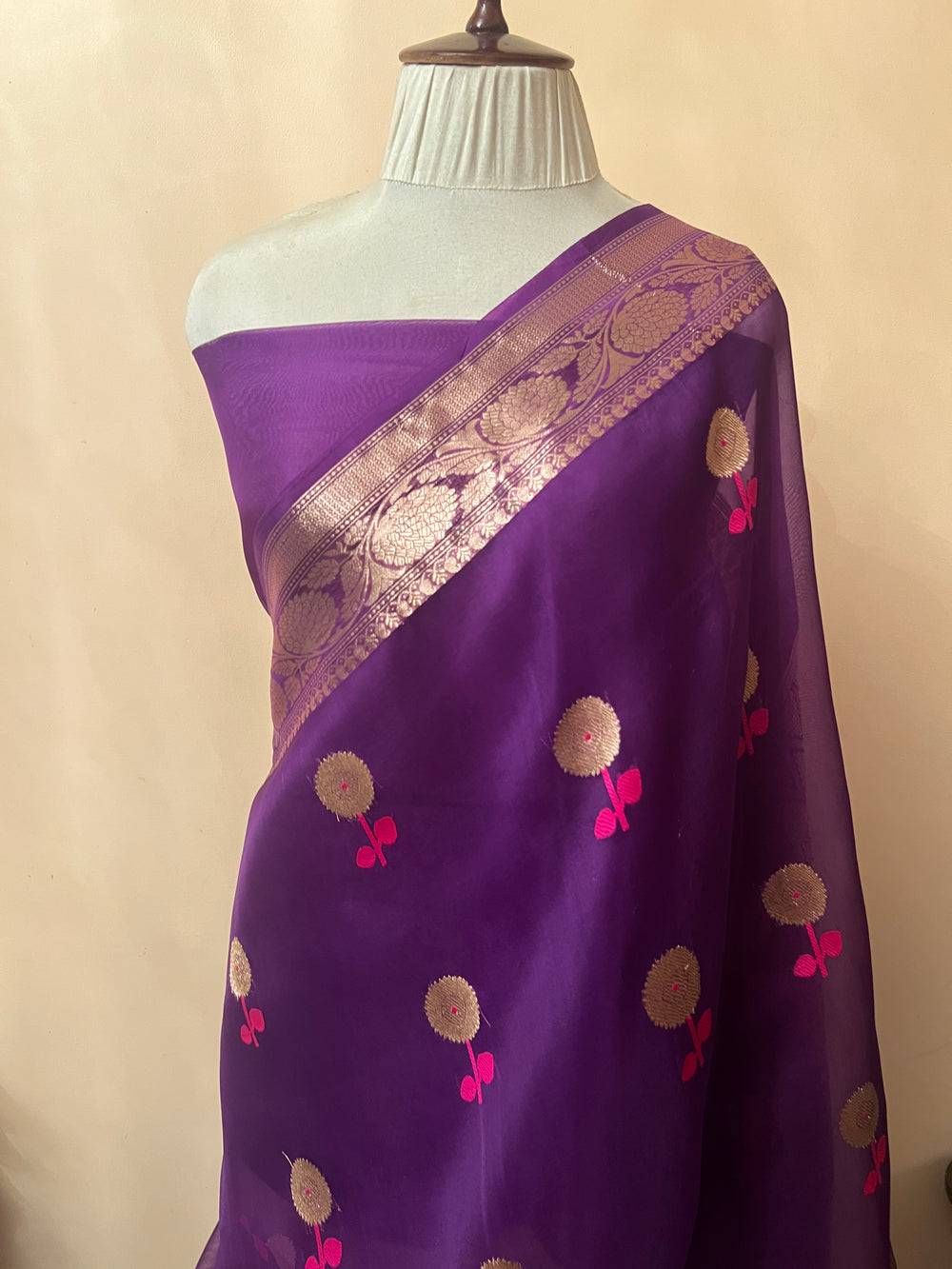 Purple Pure Kora Silk Handloom Banarasi Saree