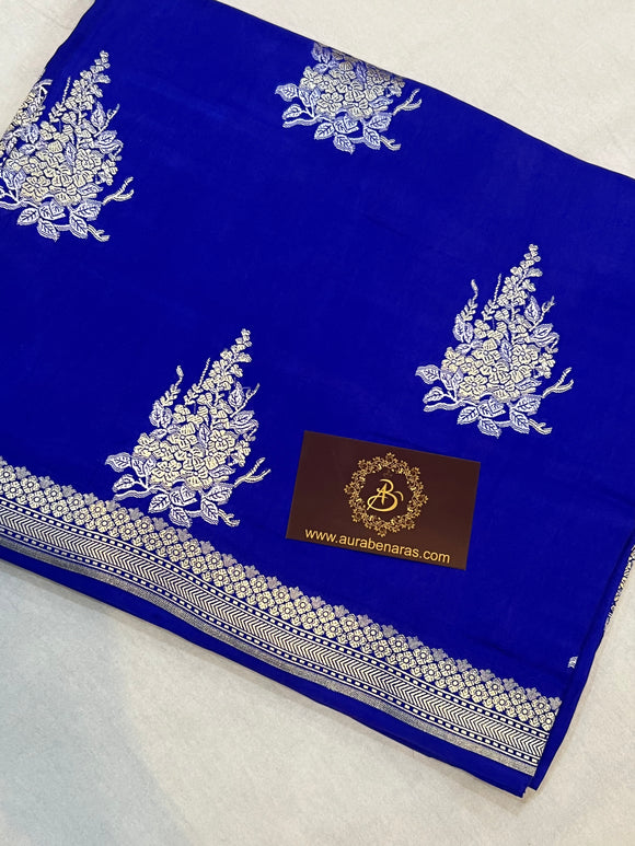 Royal Blue Pure Banarasi Handloom Mashru Silk Saree