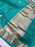 Turquoise Blue Pure Banarasi Handloom Kora Silk Saree - Aura Benaras
