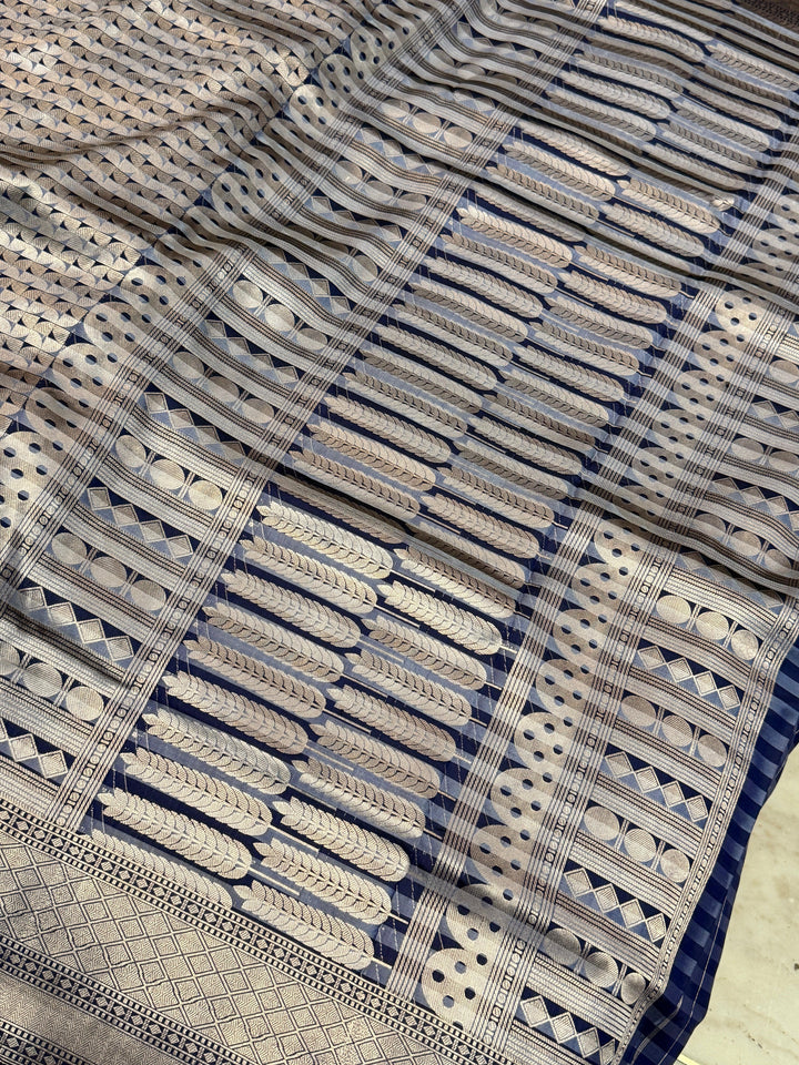 Navy Blue Banarasi Handloom Katan Silk Saree
