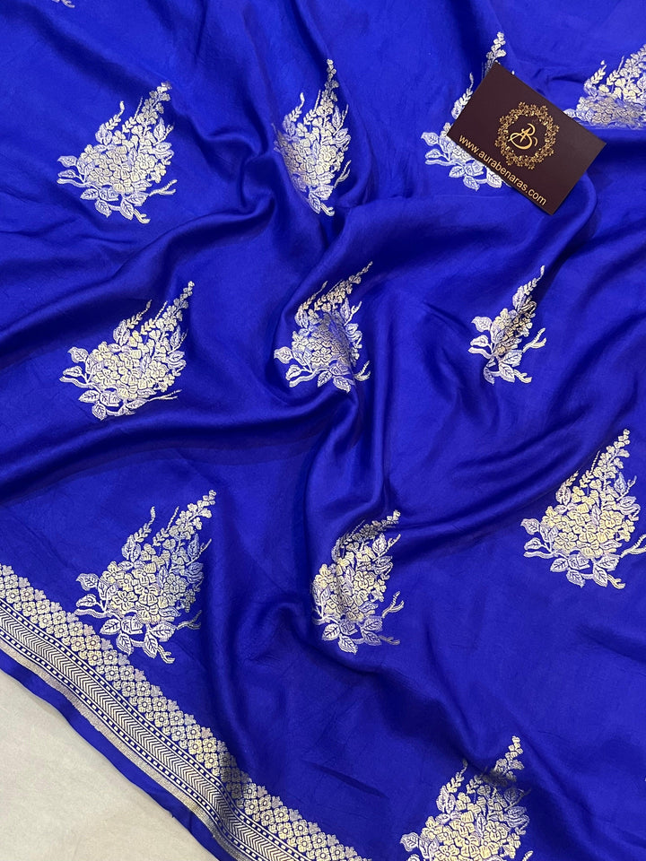 Royal Blue Pure Banarasi Handloom Mashru Silk Saree
