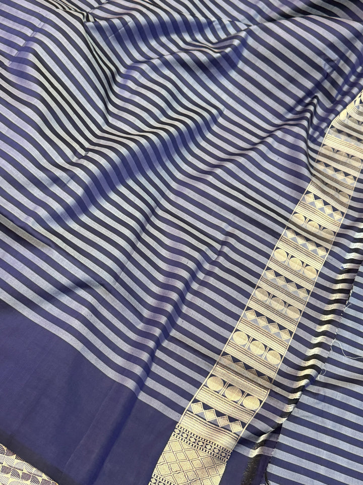 Navy Blue Banarasi Handloom Katan Silk Saree