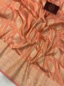 Peach Pure Banarasi Handloom Katan Silk Saree - Aura Benaras