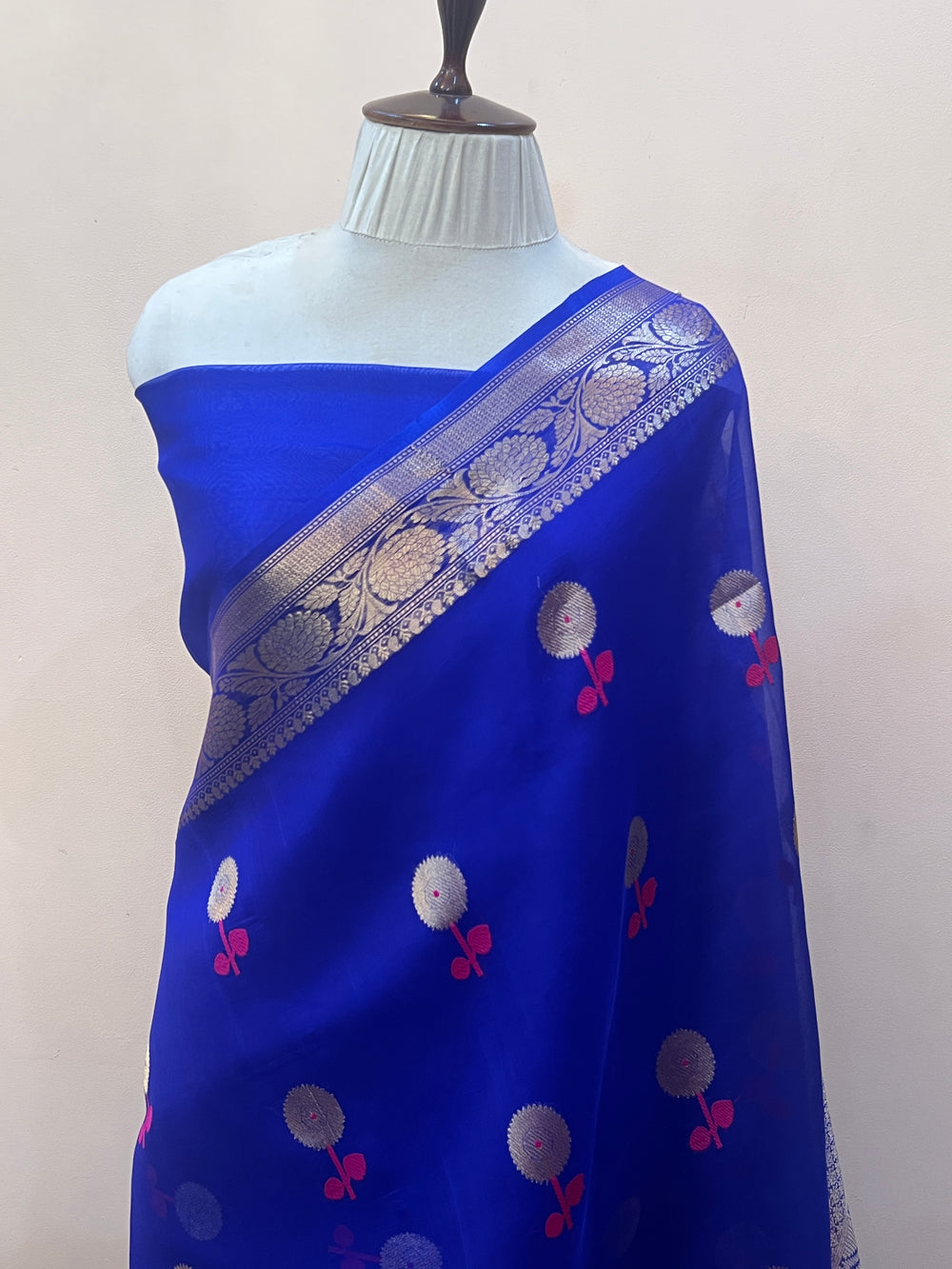 Royal Blue Kora Silk Banarasi Saree | Kadhwa Meenakari Buti