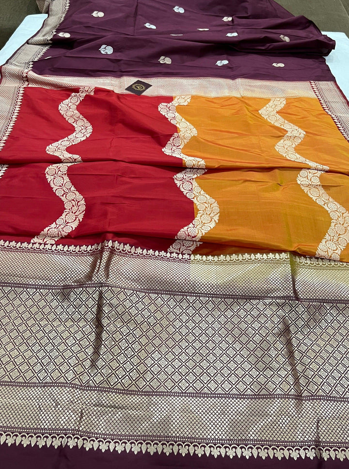Maroon Handloom Pure Katan Silk Saree - Aura Benaras