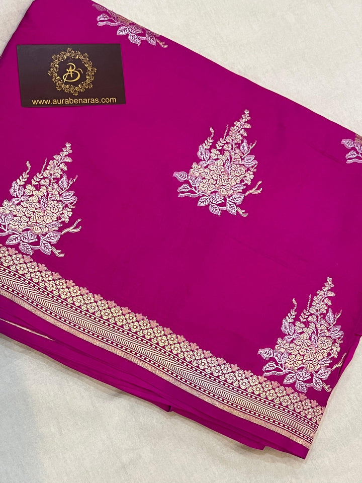 Rani Pink Banarasi Mashru Silk Saree – Buy Pure Handloom | Aura Benaras