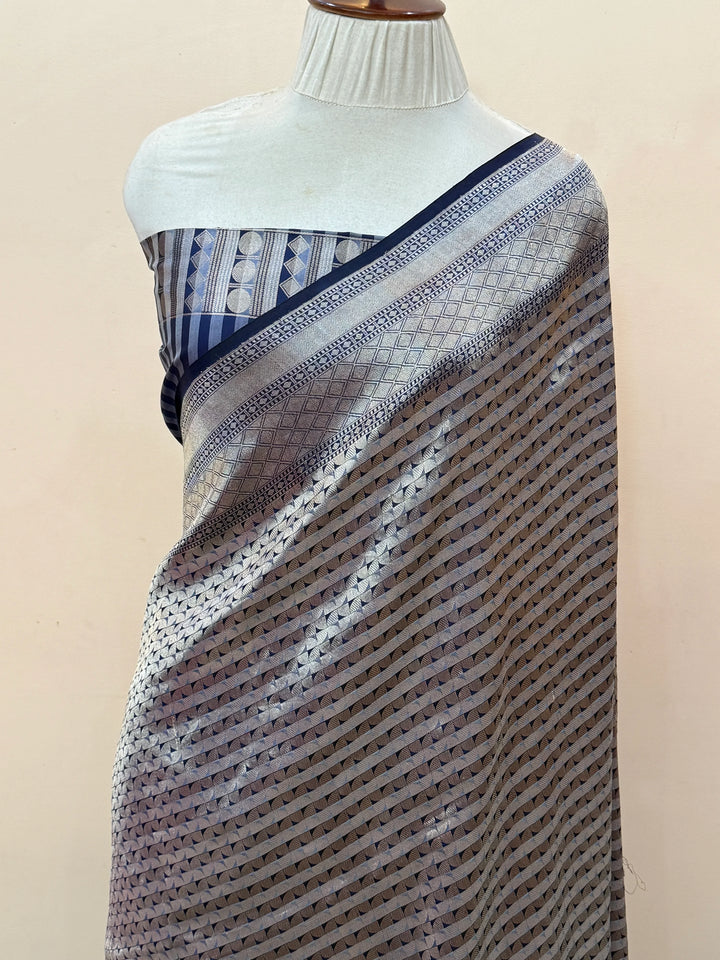 Navy Blue Banarasi Handloom Katan Silk Saree