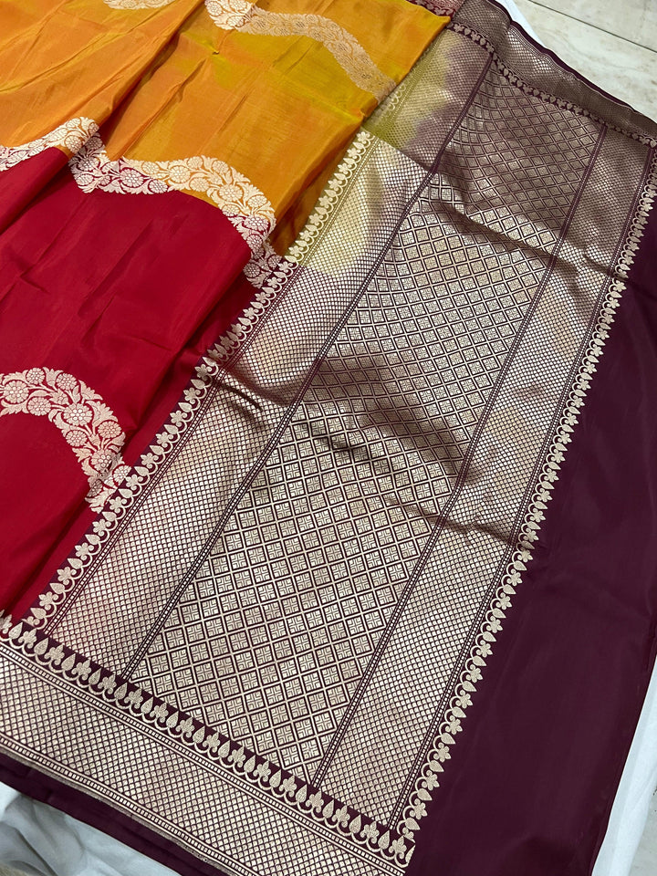 Maroon Handloom Pure Katan Silk Saree - Aura Benaras
