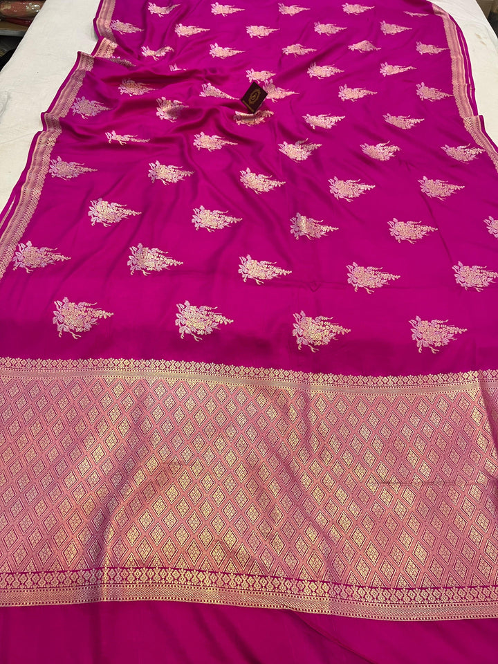 Rani Pink Banarasi Mashru Silk Saree – Buy Pure Handloom | Aura Benaras