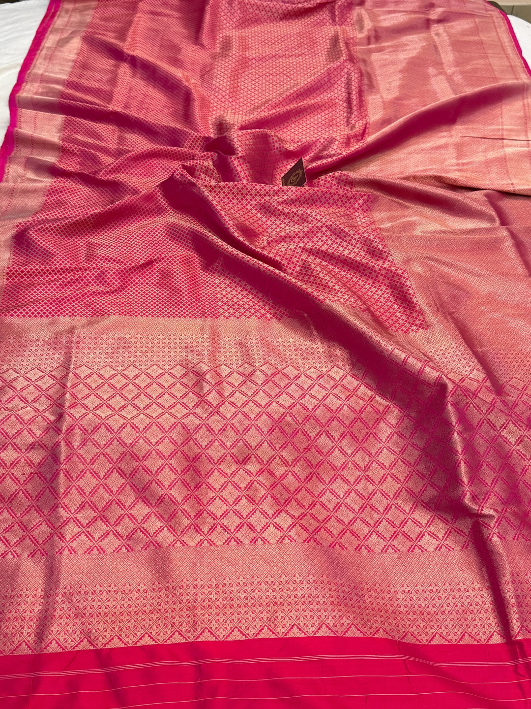Rani Pink Pure Katan silk Handloom Banarasi Saree