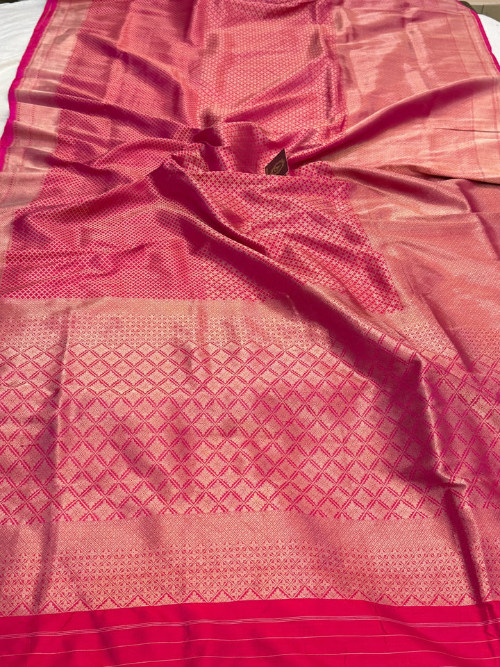 Rani Pink Pure Katan silk Handloom Banarasi Saree