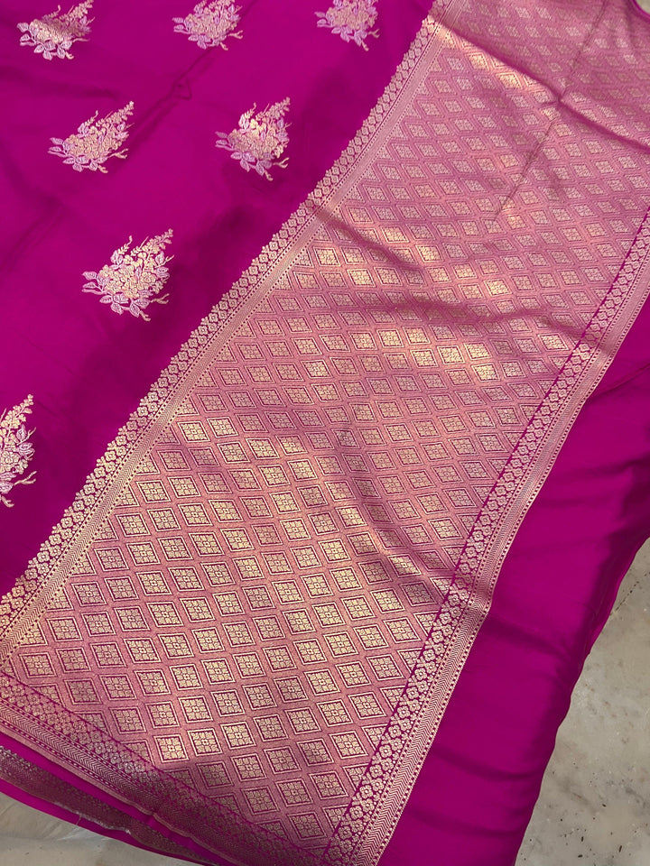 Rani Pink Banarasi Mashru Silk Saree – Buy Pure Handloom | Aura Benaras