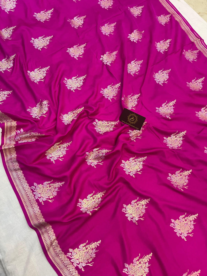 Rani Pink Banarasi Mashru Silk Saree – Buy Pure Handloom | Aura Benaras