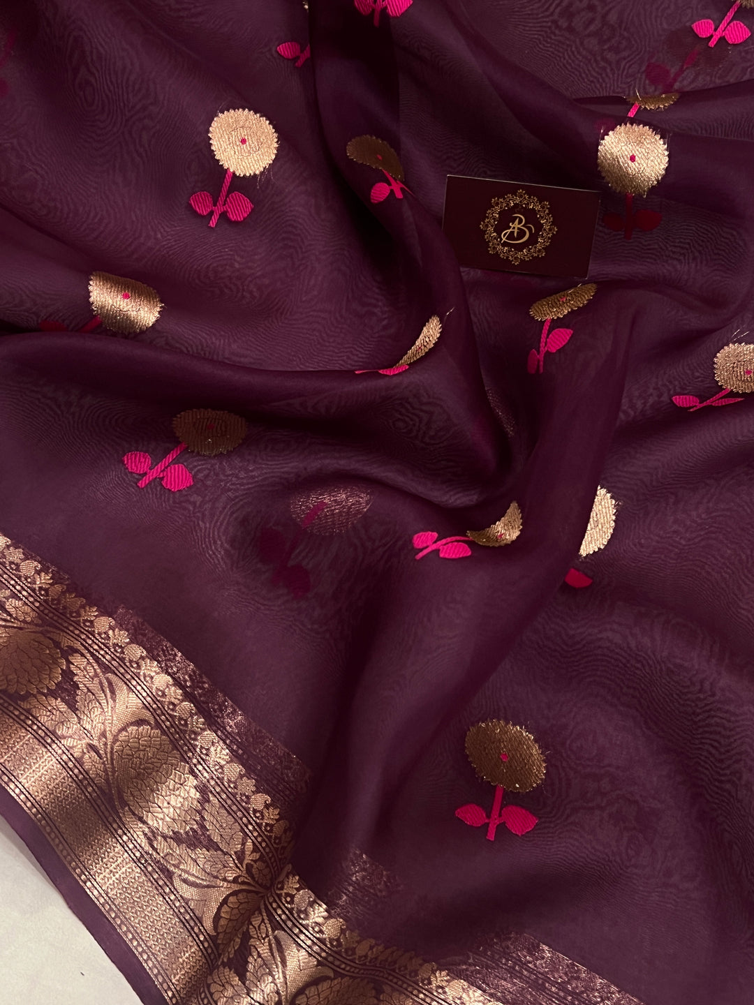 Brown Pure Kora Silk Handloom Banarasi Saree