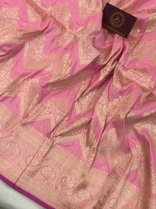 Baby Pink Pure Banarasi Handloom Katan Silk Saree - Aura Benaras